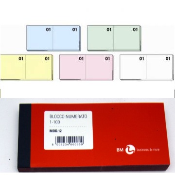 BLOCCO NUMERATO 1-100 - Blocchetti numerati da 1 a 100 vari colori non  selezionabili USO MANO 13X6 - per polizze e usi vari