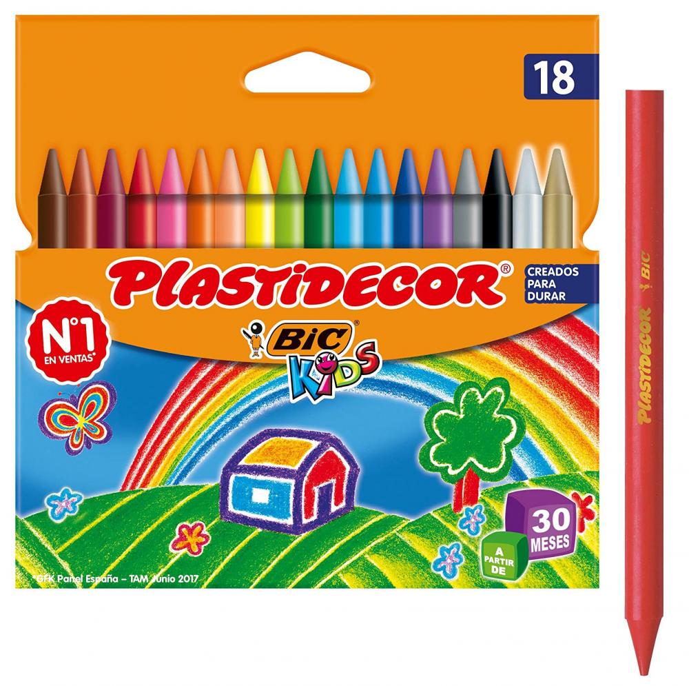 Bic Kids Plastidecor Pastelli Colorati Confezione da 18 Past.