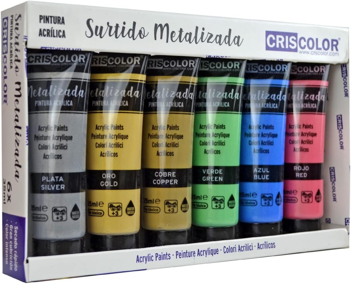 confezione 6 vernice acrilica metallizzatada 6 x 35 ml 